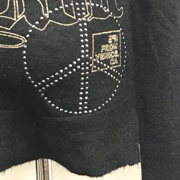 291 Venice black cashmere henley sweater graphics PEACE sign crystal sweater S - Picture 2 of 10
